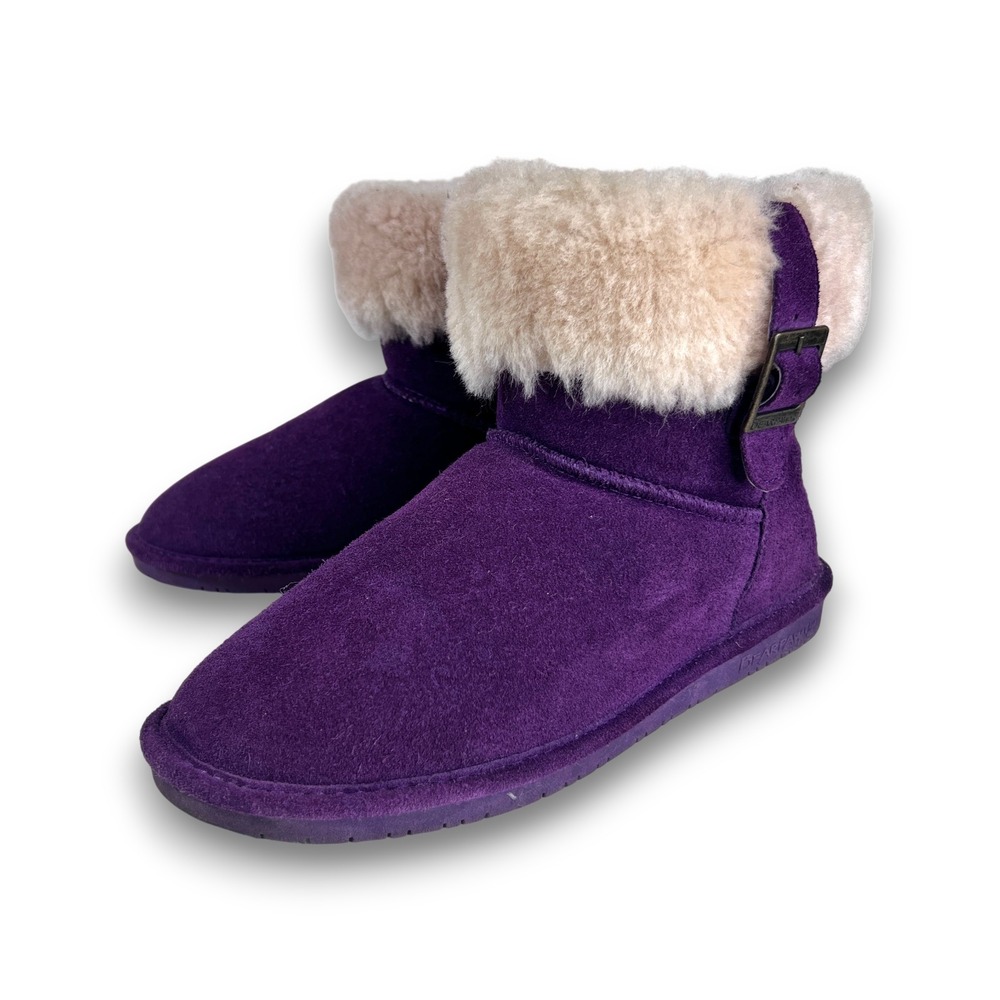 Bearpaw Ankle Bootie Women's Size 9 Abby Suede with Shearling Collar Purple
